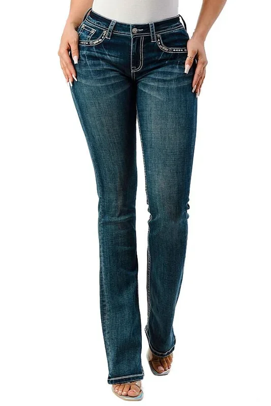 Grace in LA Women’s Western Horse Embroidered Mid Rise Bootcut Jeans