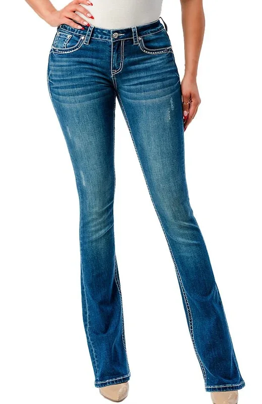 Grace in LA Women’s Western Wing Embroidered Mid Rise Bootcut Jeans