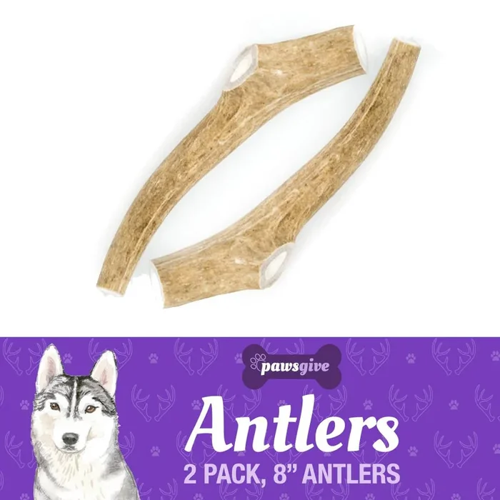 Grade “A” Naturally Shed Antler Chews for Dogs – 8″ Large Antlers, 2 Pack