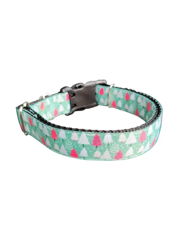 Green and Pink Trees Nylon Dog Collar