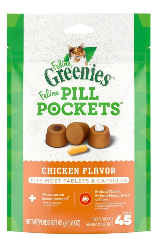 Greenies Pill Pockets Feline Chicken Flavor Natural Soft Adult Cat Treats 45 count i