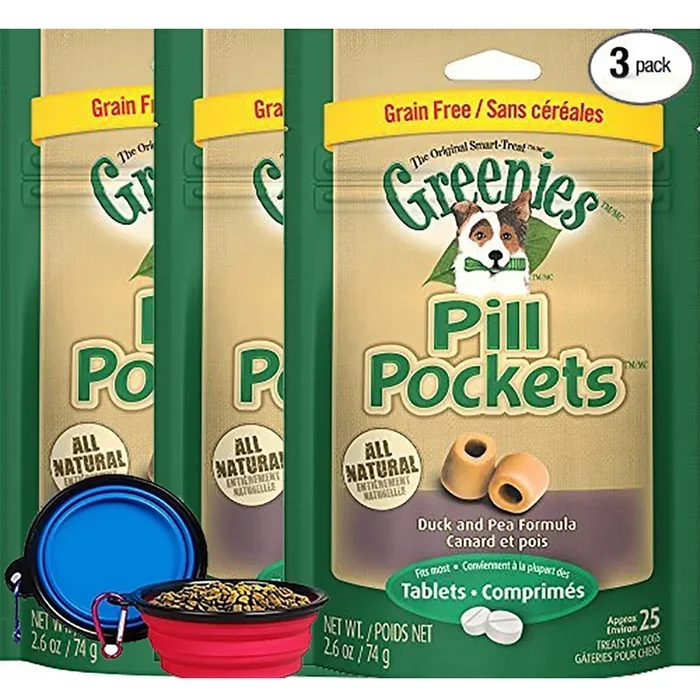 Greenies Pill Pockets Treats for Dogs Duck & Pea Tablets – 2.6 Oz 3 Pack
