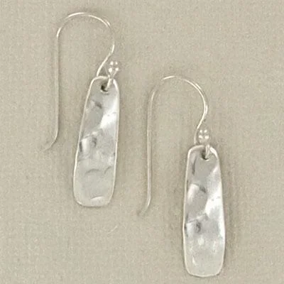 Hammered Narrow Rectangle Sterling Silver Wire Earrings
