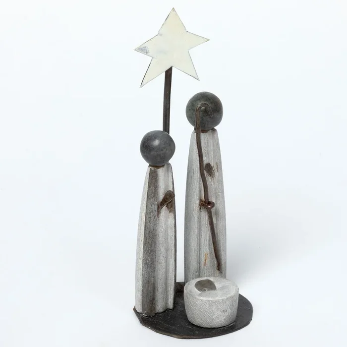 Hand-Carved Serpentine Stone & Metal Nativity