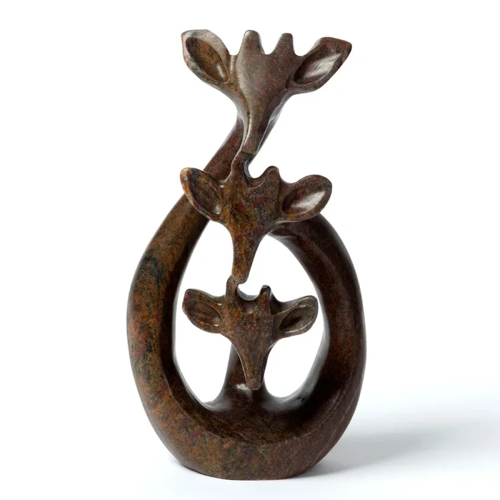 Hand-Carved Serpentine Stone Giraffe Family