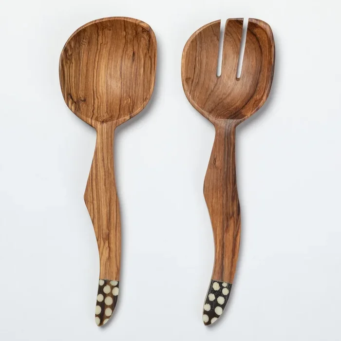 Handcrafted Olive Wood Salad Server – Set of 2