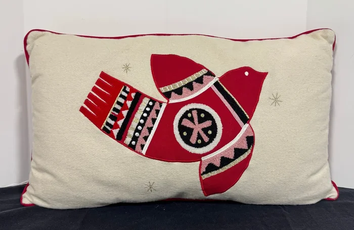 Hook & Embroidered Nordic Style Rectangular Bird Throw Pillow