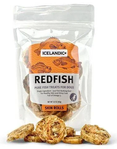 Icelandic+ Redfish Skin Rolls Dog Treats- 3-Oz