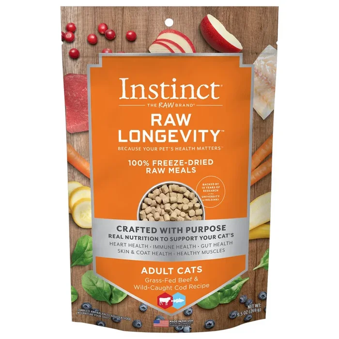 Instinct Raw Longevity 100% Freeze-Dried Raw Meals Grass-Fed Beef & Wild-Caught Cod Cat Food 9.5oz