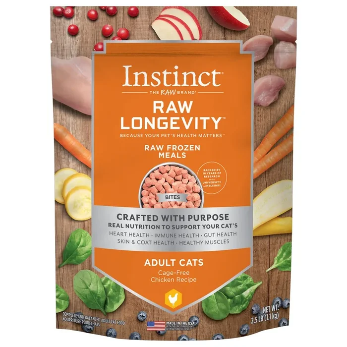 Instinct Raw Longevity Bites Frozen Raw Cat Food – Cage-Free Chicken – 2.5lb Bag