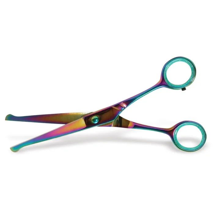 Jeffers Ball-Tip Curved Grooming Shear in Multicolored Stainless Steel, 6 1/2″