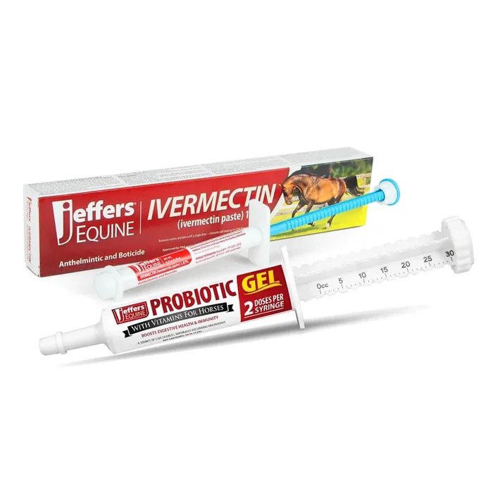 Jeffers IverPro 2 Pack Horse Dewormer Paste with Probiotic Gel, Ivermectin 1.87% Equine Parasite Control & Digestive Support
