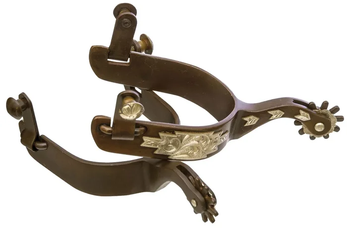 Jeffers Men’s Western & Barrel Racing Spurs – Stainless Steel, Antique Brown & Brass Trim Horse Riding Spurs with 10-Point Rowels