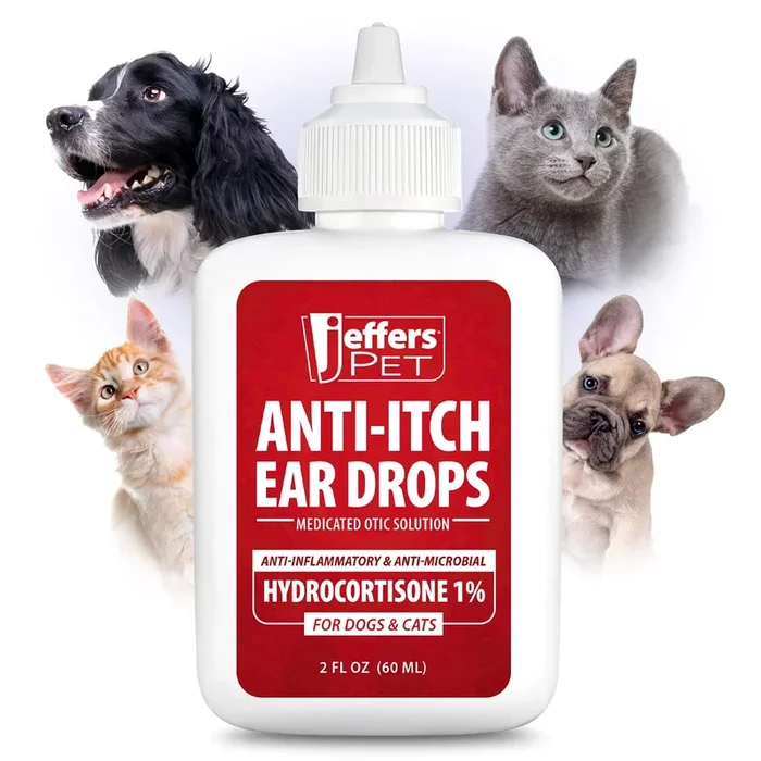 Jeffers Pet Anti-Itch Ear Drops with Hydrocortisone Ear Relief for Dogs & Cats