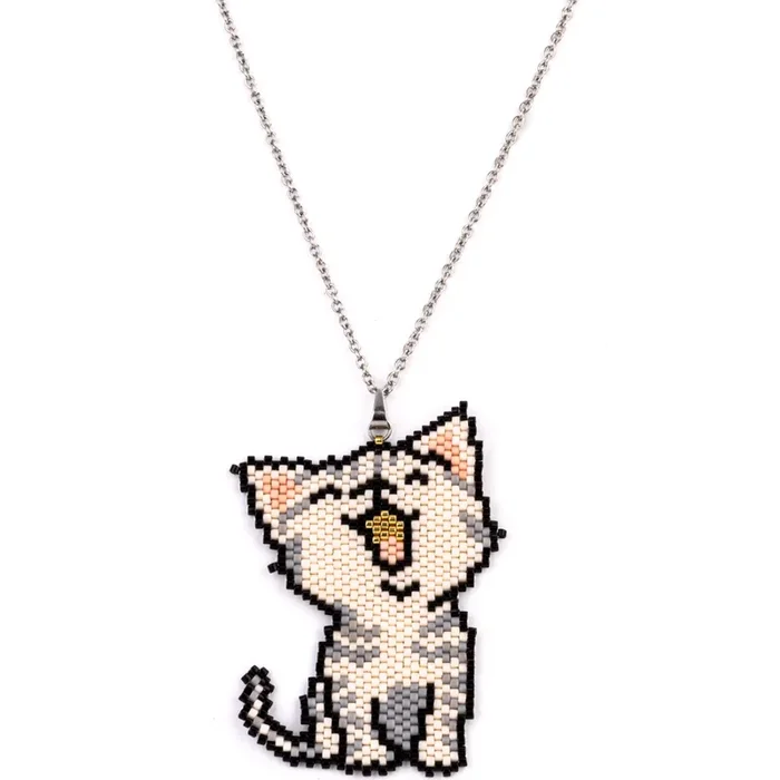Jenni & Janki Handcrafted Miyuki Elegant Feline Beaded Cat Necklace
