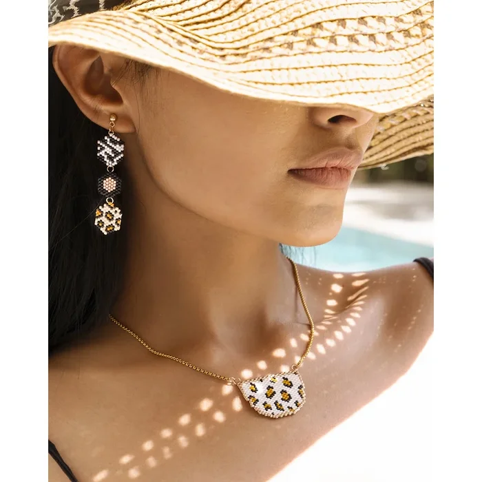 Jenni & Janki Handcrafted Miyuki Leopard Earrings with Necklace
