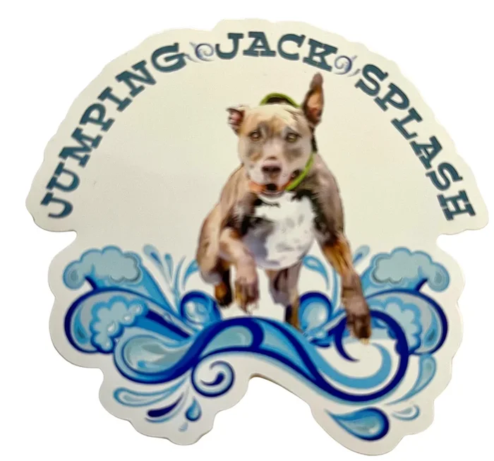 “Jumpin’ Jack Splash” Die-Cut Sticker – Dock Diving Pitbull Vinyl Decal by GoBelly