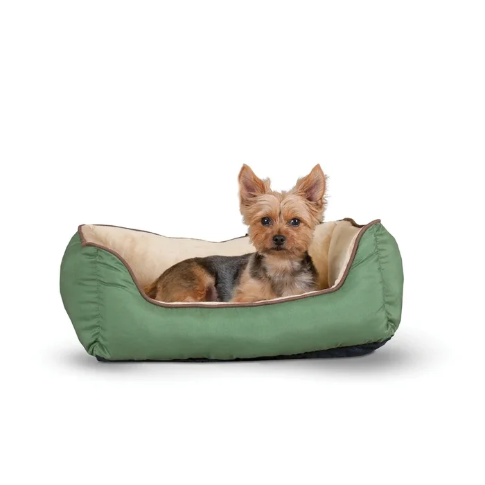 K&H Pet Products Self-Warming Lounge Sleeper Pet Bed, Sage/Tan, Small, 16″ X 20″