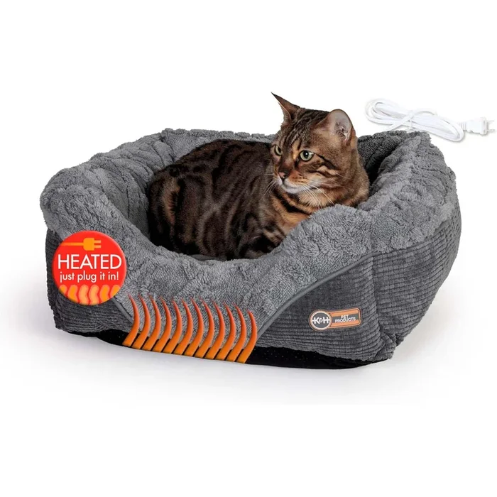 K&H Thermo-Pet Lounge Sleeper Heated Cat & Small Dog Bed – Plush, Non-Slip, Machine Washable Indoor Pet Bed