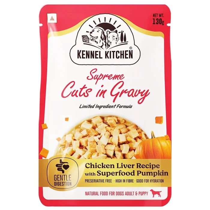 Kennel Kitchen Supreme Cuts in Gravy Chicken Liver Recipe with Pumpkin Puppy & Adult Dog Wet Food (All Life Stage)