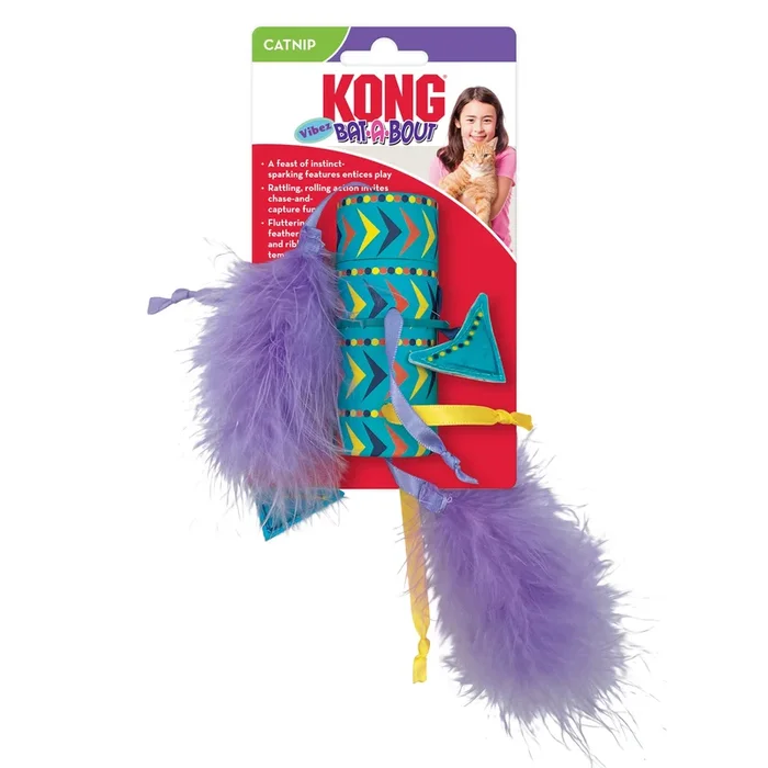 KONG – Vibez Bat-A-Bout Roller With Feathers & Ribbons