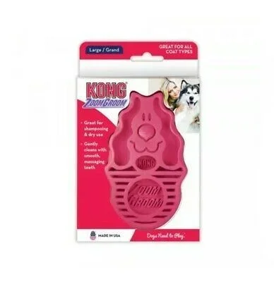Kong Dog Zoom Groom Rubber Brush Pink