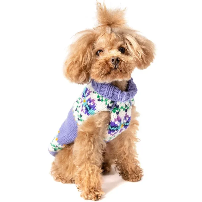 Lavender Flowers Hand Knit Wool Dog Sweater by Chilly Dog