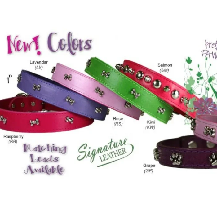 Leather Brothers – Collar Leather With Bone Conchos 1/2″ Raspberry