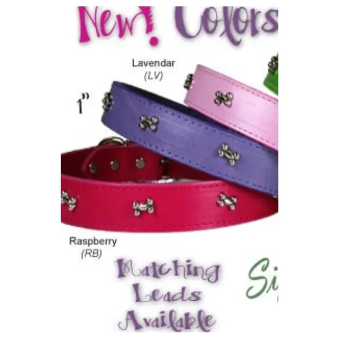 Leather Brothers – Collar Leather With Bone Conchos 1″ Raspberry