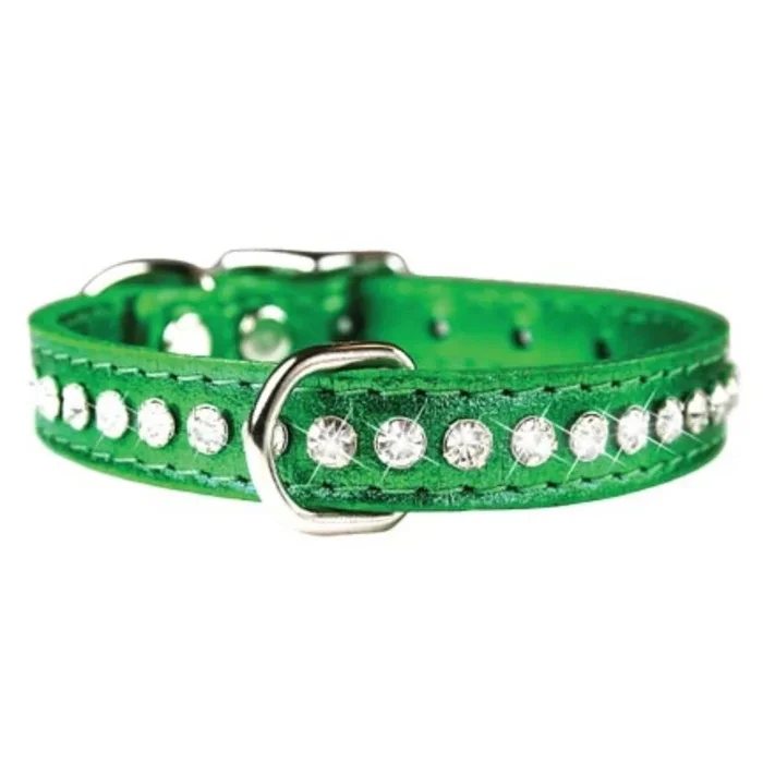 Leather Brothers – Collar Leather With Rhinestones Emerald