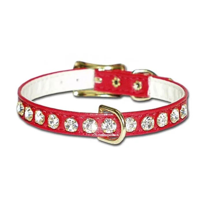 Leather Brothers – Collar Vinyl W/ Rhinestones & Center Dee Ring Pink
