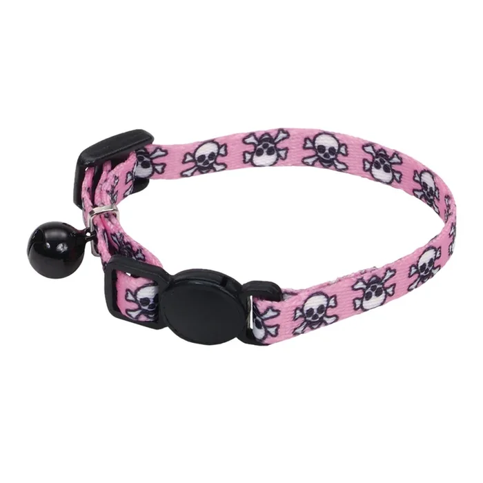 Li’l Pals 5/16″ Adjustable Breakaway Kitten Collar – Pink Skulls