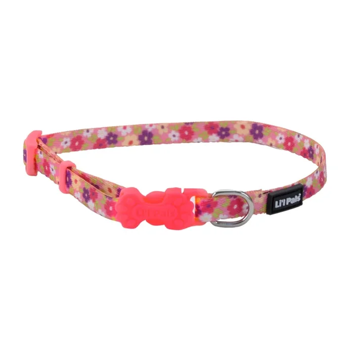 Li’l Pals® Adjustable Patterned Dog Collar, Pink Daisy, Petite Small