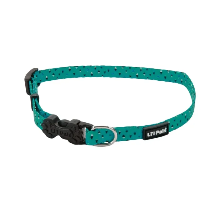 Li’l Pals® Adjustable Patterned Dog Collar, Teal and Grey Diamonds, Petite Small