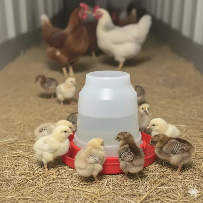 Little Giant 1-Gallon Plastic Nesting-Style Poultry Waterer Base and Water Jug Jar, Red