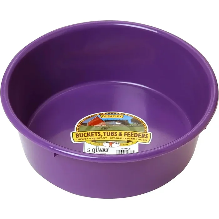 Little Giant Plastic Utility Pan Livestock Feeding Bucket 5 Quart, Purple