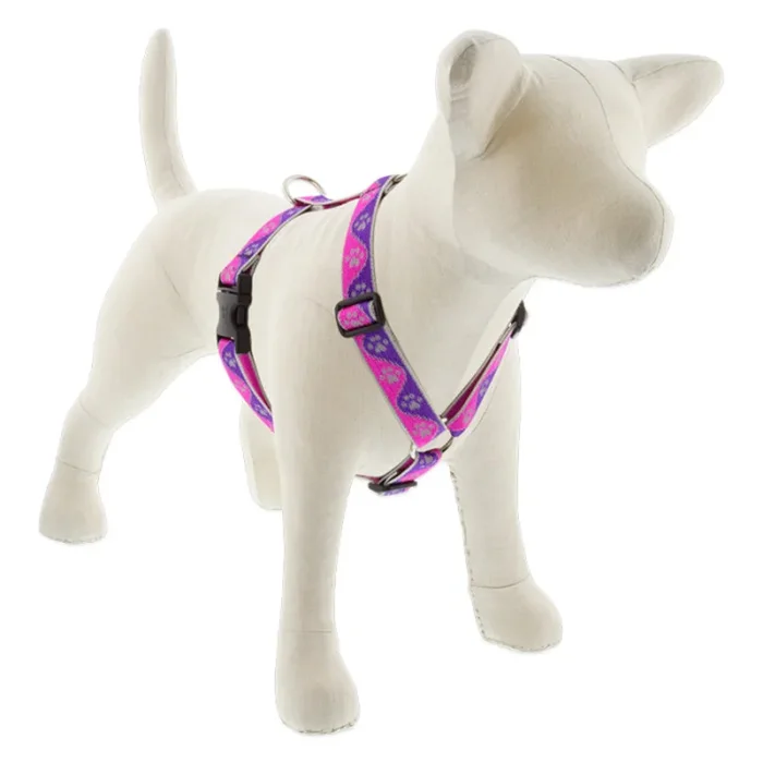 Lupine Reflective Roman Dog Harness 1″ Wide 20″-32″ Girth Pink Paws