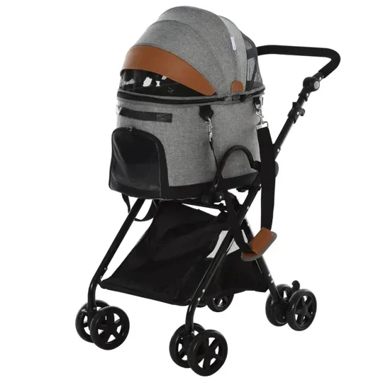 Luxury Folding Pet Stroller Travel Carriage 2 In 1 (Grey)