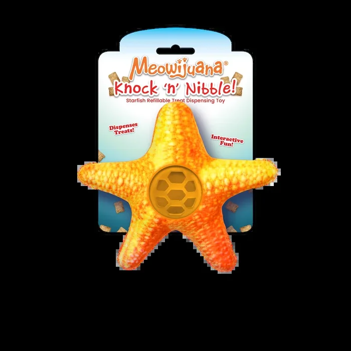 Meowijuana Knock ‘n’ Nibble Starfish – Refillable Treat Dispensing Cat Toy