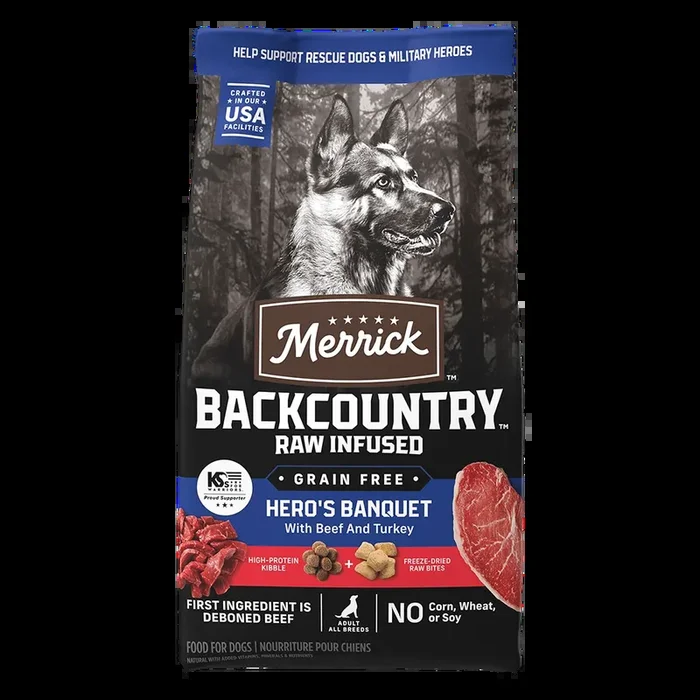 Merrick Backcountry Grain Free Raw Infused Dry Dog Food – Hero’s Banquet – 4lb Bag