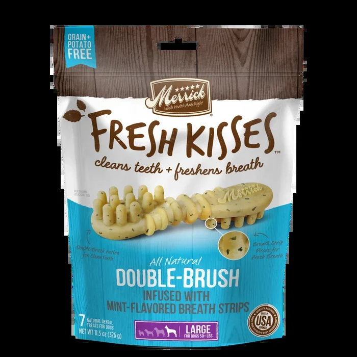 Merrick Fresh Kisses Grain Free Mint Breath Strips Large Dental Dog Treats