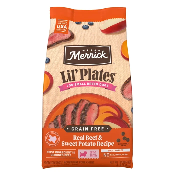 Merrick Lil Plates Small Breed Dog Food Grain Free Real Texas Beef & Sweet Potato Recipe Small Dog Food