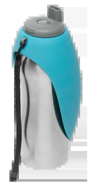 Messy Mutts Stainless Steel Travel Water Bottle with Silicone Flip Up Bowl