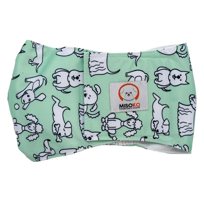 Misoko Washable, Size Adjustable, Puppy Training, High Absorbency Diaper for Male Dogs, with puppies, mint