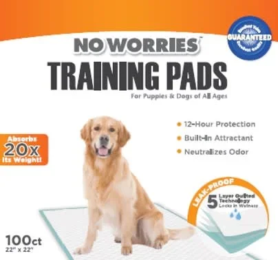 No Worries 12-Hour Dog Training Pads, 100 ct, 22″ x 22″