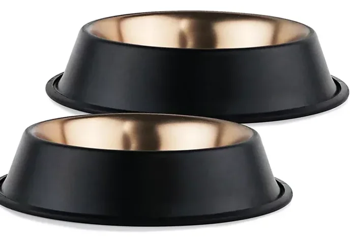 Non-Skid Matte Black and Copper Dog Bowl, 2 pk. (Choose Size)