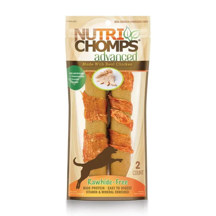 NutriChomps Advanced 8″ Chicken Flavor Rolls Wrapped with Real Chicken, 2 Count Dog Chews