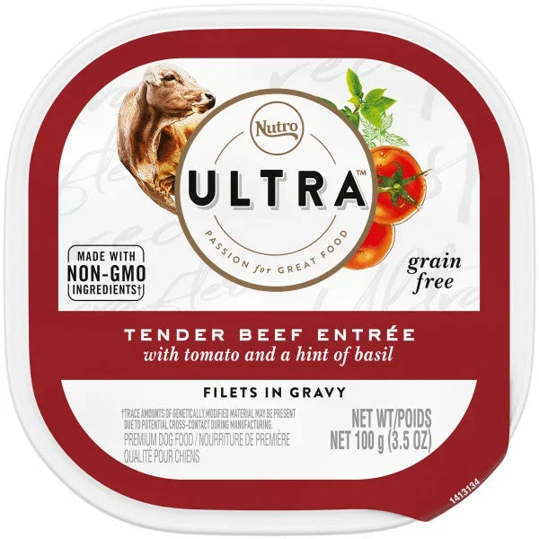 Nutro Ultra Grain Free Adult Wet Dog Food Filets in Gravy Tender Beef Entrée With Tomato and a Hint of Basil, 3.5-oz Case of 24