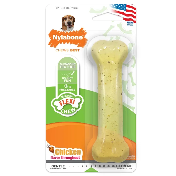 Nylabone Flex Moderate Chew Dog Toy Smooth Bone Chicken Medium up to 35 lbs.