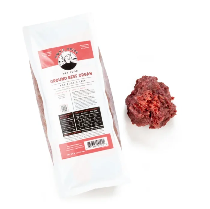 Oma’s Pride Ground Beef Organ Meat, Frozen Pet Supplement, 1-lb Pouch